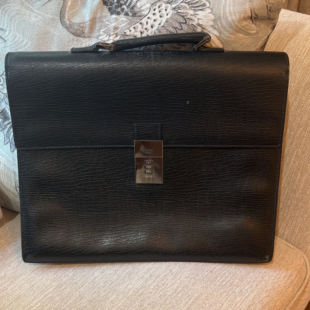 Gucci Black Leather Men's Briefcase with Combination Lock